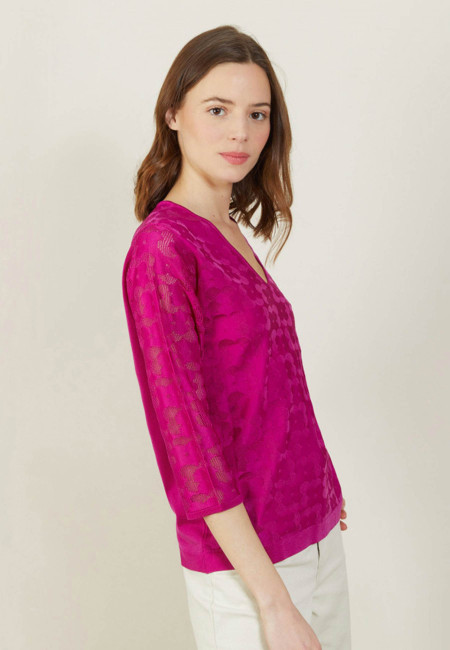 V-neck T-shirt in Fil Lumière 3/4 sleeves - Angela