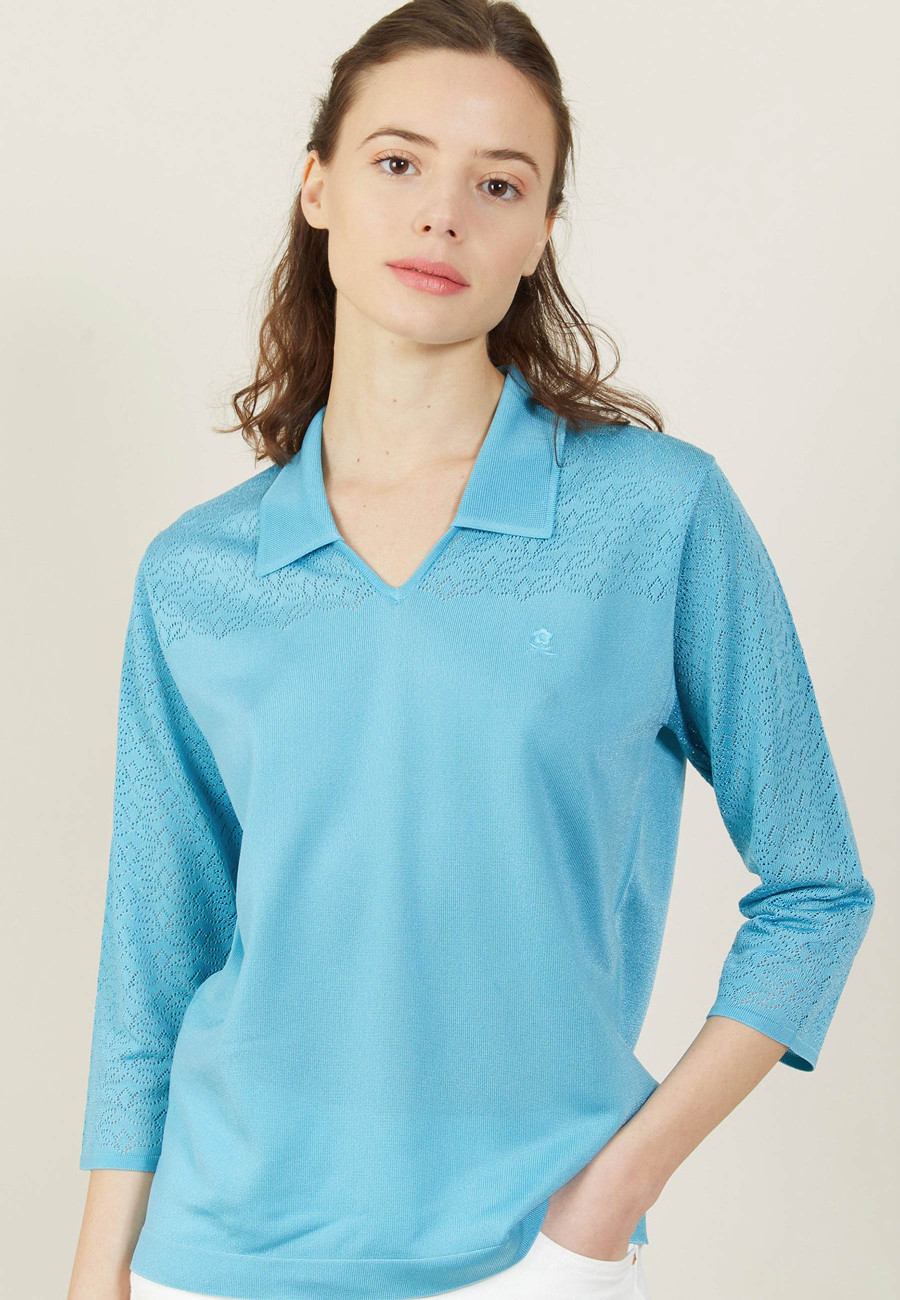 3/4 sleeve openwork polo shirt - Anaelle
