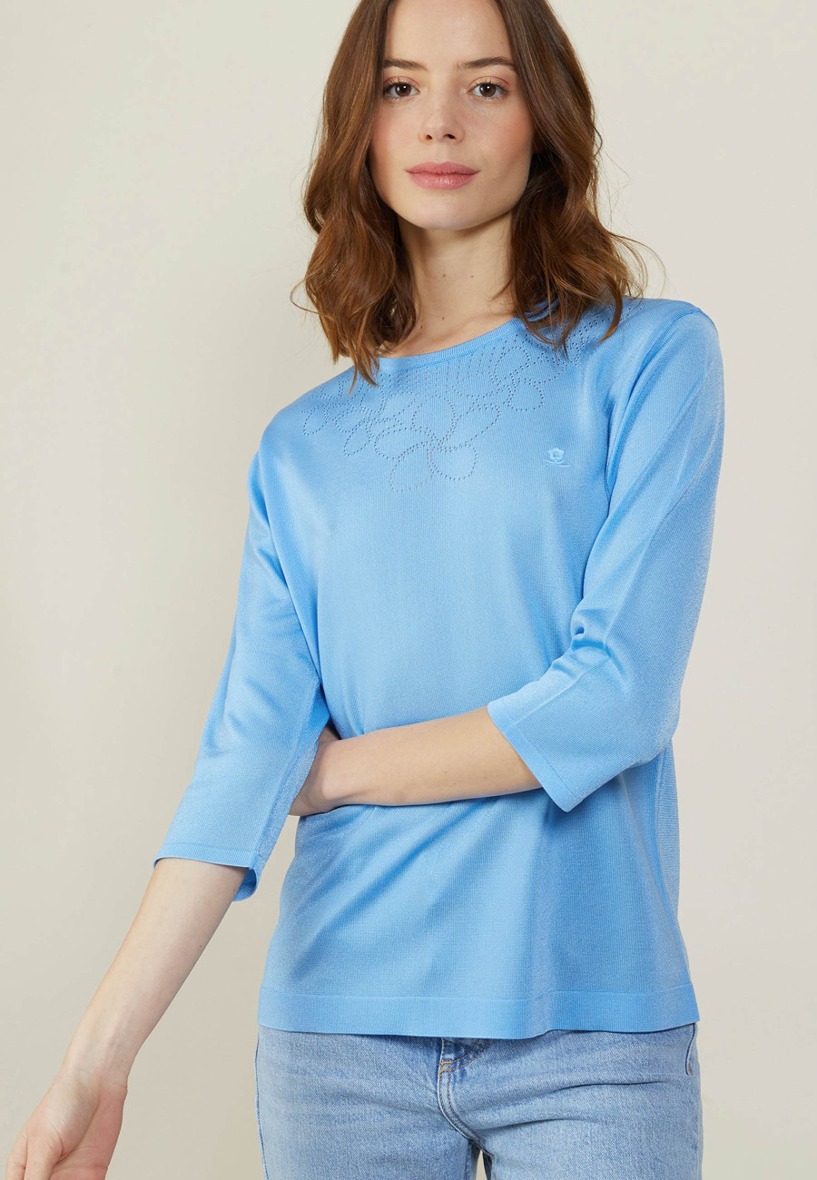 T-shirt en Fil Lumière à motif ajouré - Alexia 2750 perruche - 06 Bleu moyen