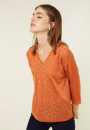 T-shirt col V manches coudes en Fil Lumière - Elsa 0921 capucine - 15 Orange