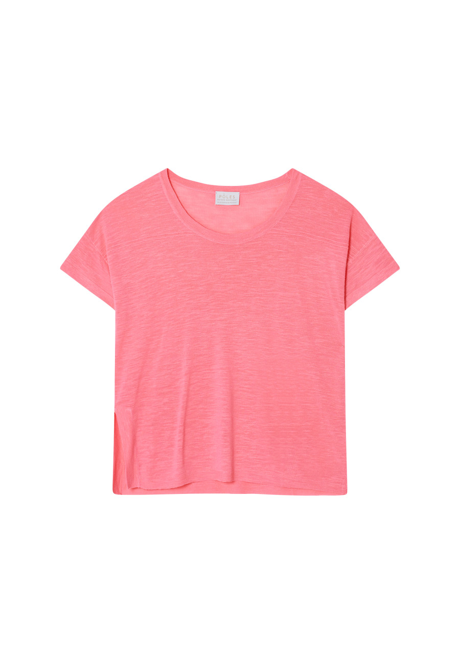 Loose-fitting round-neck flamed linen T-shirt - Pavot