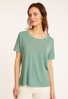 Loose-fitting round-neck flamed linen T-shirt - Pavot