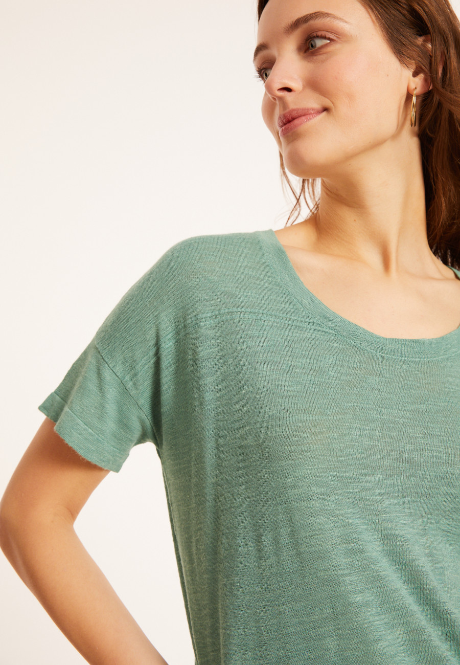 T-shirt ample col rond en lin flammé - Pavot 8052 - 94 Vert amande