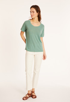 Loose-fitting round-neck flamed linen T-shirt - Pavot