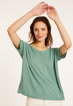 T-shirt ample col rond en lin flammé - Pavot 8052 - 94 Vert amande