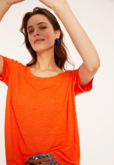 T-shirt ample col rond en lin flammé - Pavot 8071 - 15 Orange