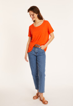 T-shirt ample col rond en lin flammé - Pavot 8071 - 15 Orange