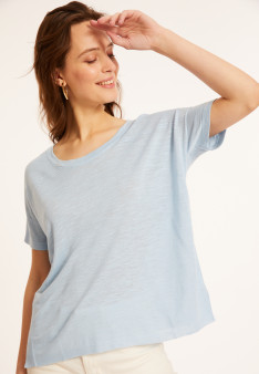 T-shirt ample col rond en lin flammé - Pavot 8043 - 04 Bleu clair