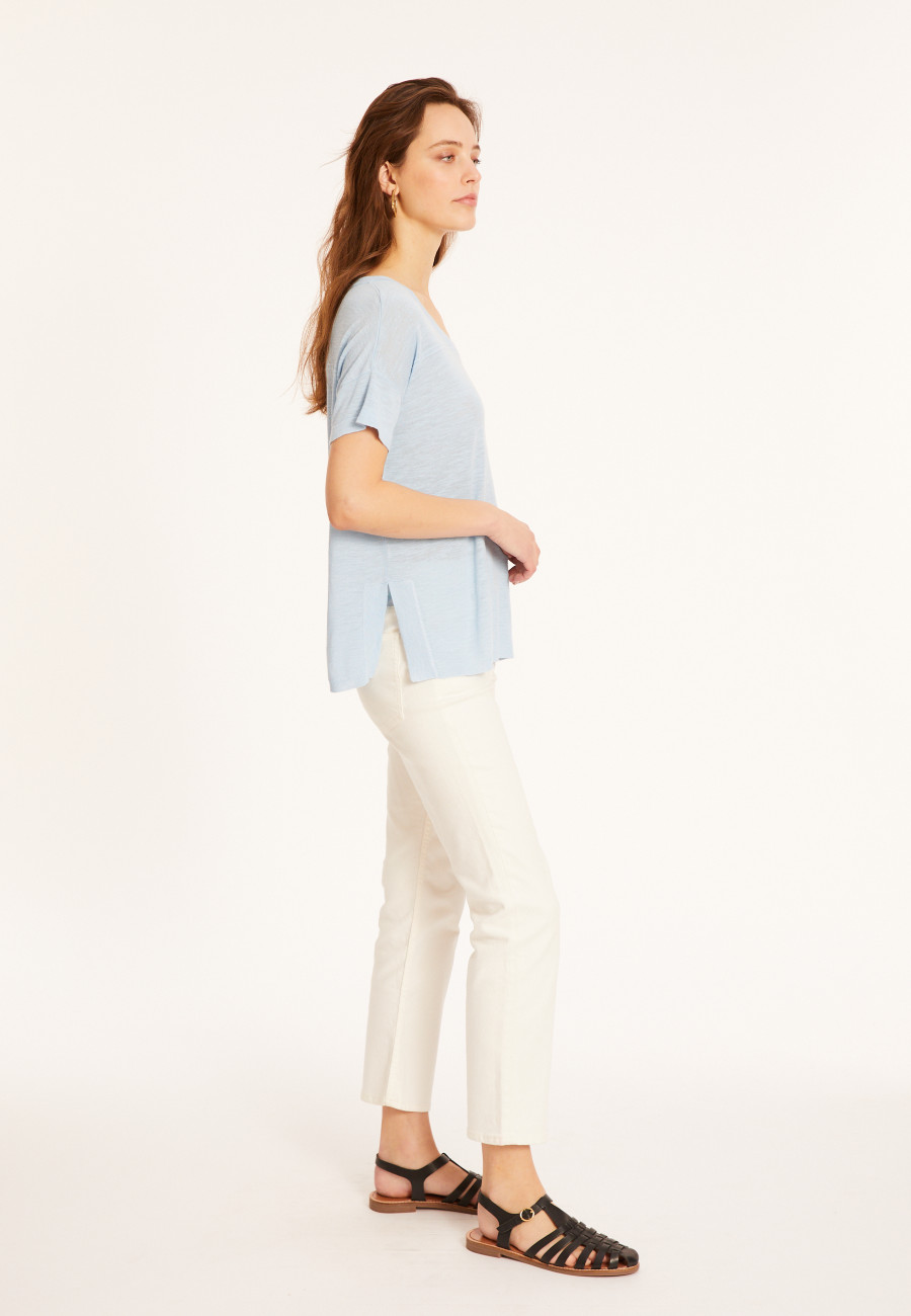 T-shirt ample col rond en lin flammé - Pavot 8043 - 04 Bleu clair