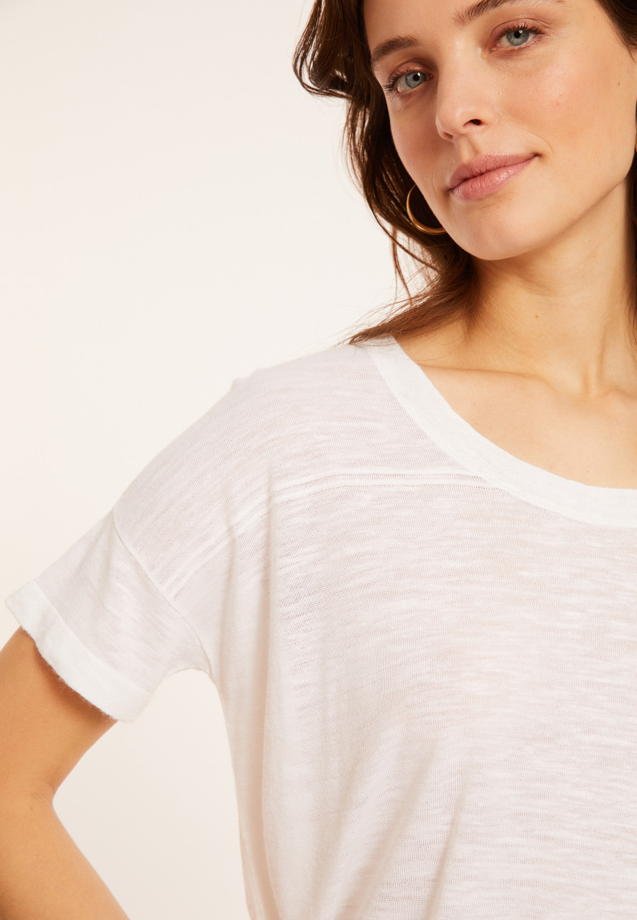 T-shirt ample col rond en lin flammé - Pavot 8001 - 02 Blanc