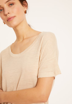 T-shirt ample col rond en lin flammé - Pavot 8020 - 12 Beige clair