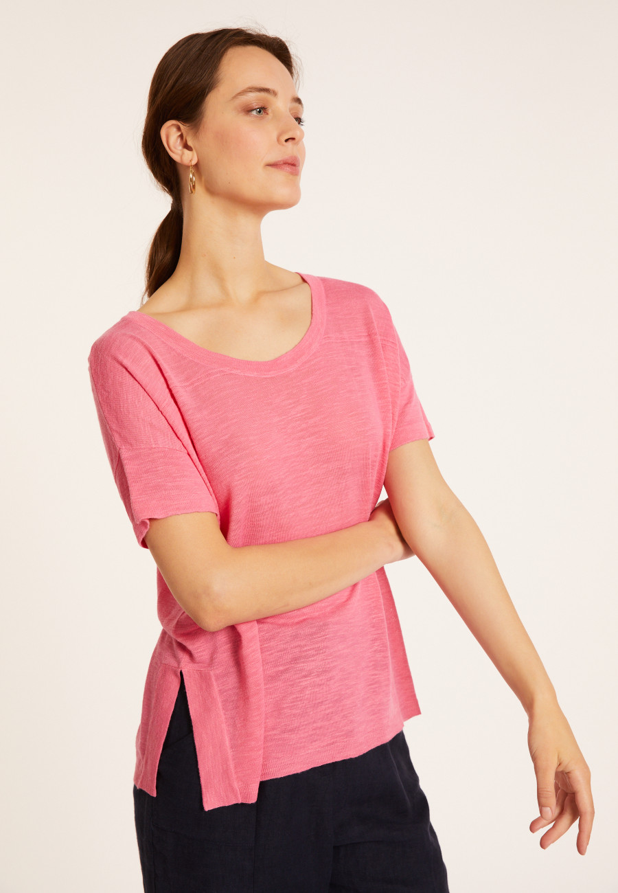 T-shirt ample col rond en lin flammé - Pavot 8082 - 24 Rose clair