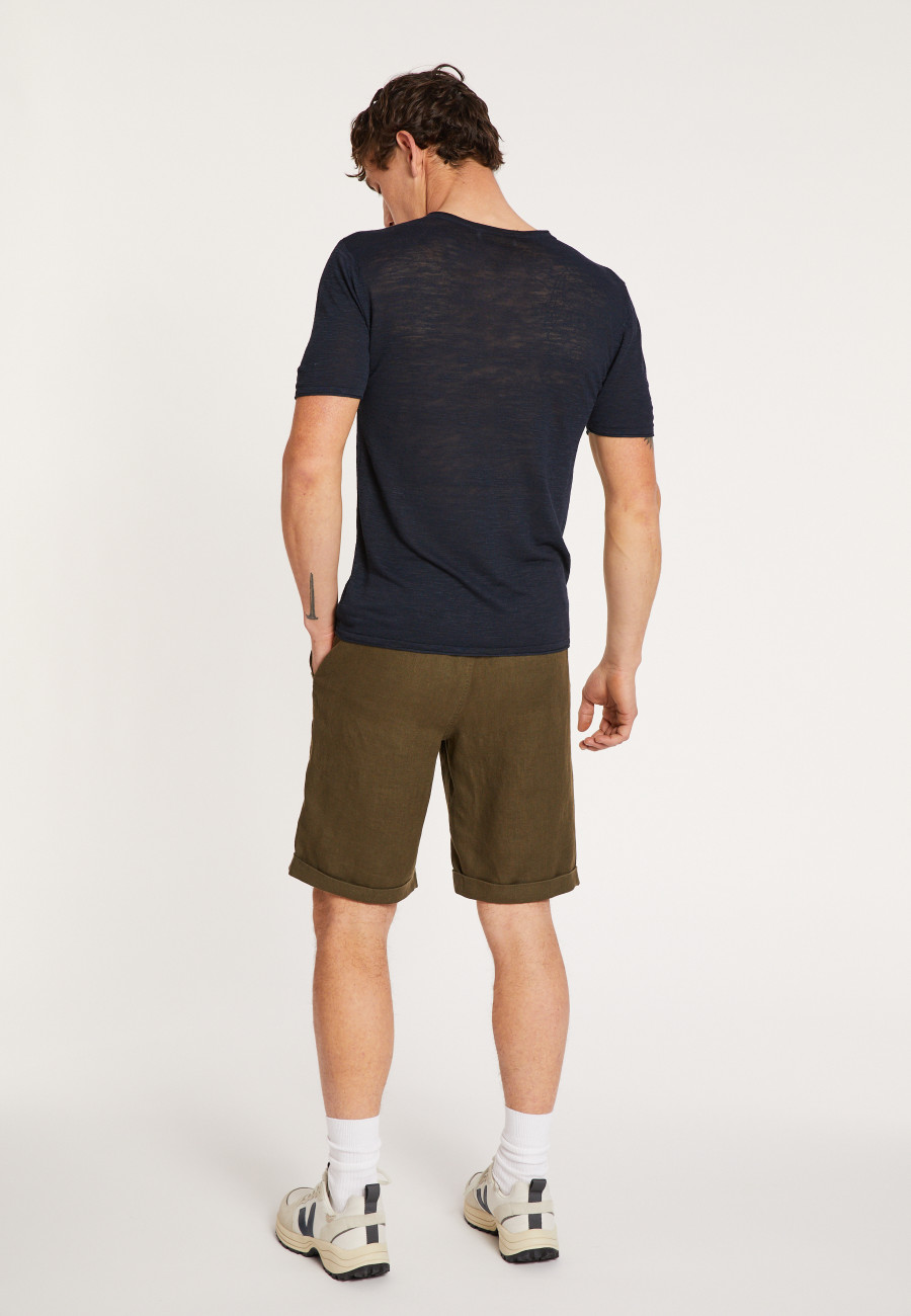 T-shirt col V en lin flammé - Reuben 8040 marine - 05 Bleu marine