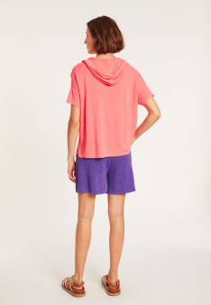 T-shirt à capuche en lin flammé - Pivoine 8072 - 25 Rose moyen
