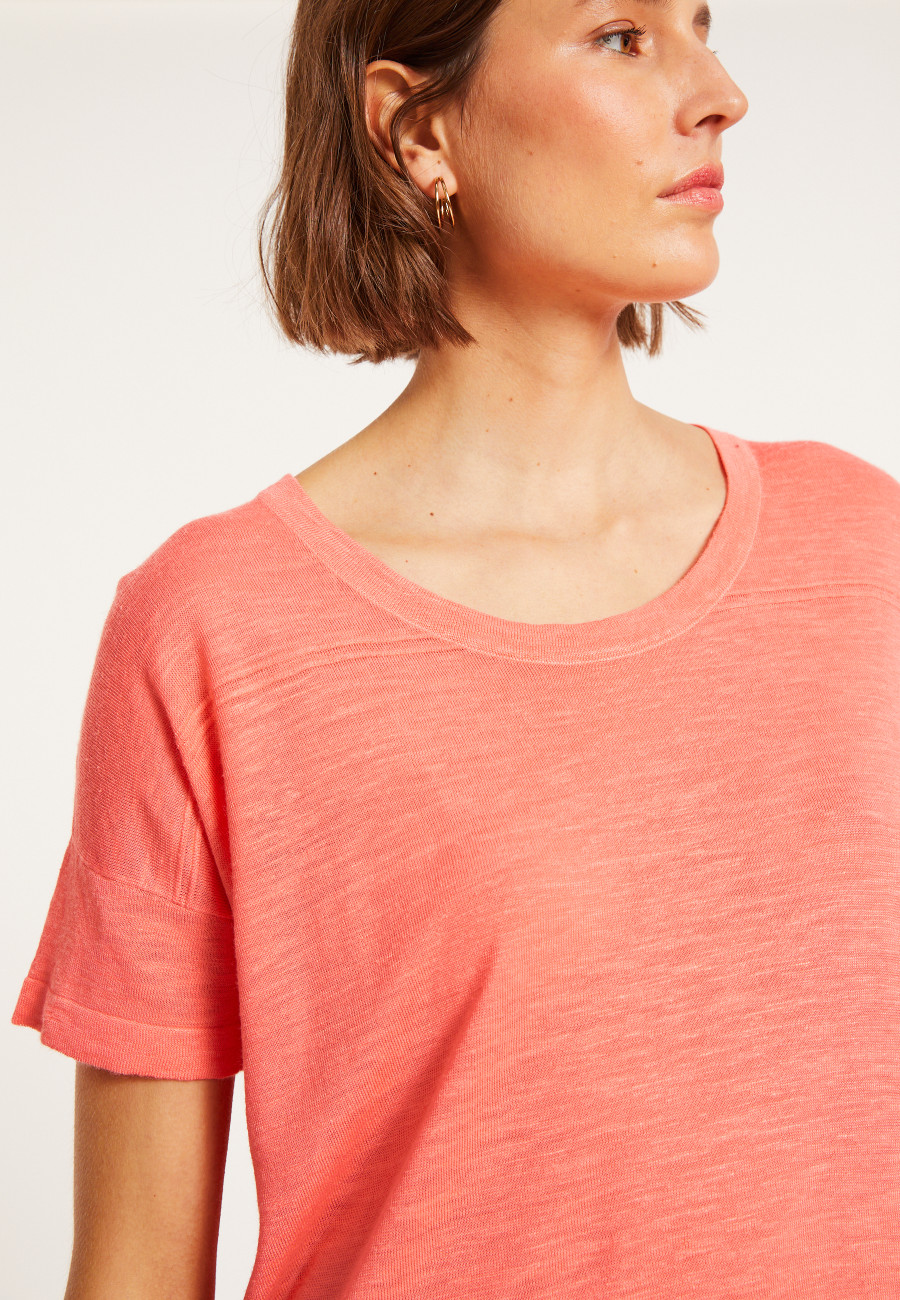 Loose-fitting round-neck flamed linen T-shirt - Pavot