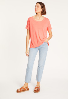 Loose-fitting round-neck flamed linen T-shirt - Pavot