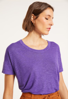 T-shirt ample col rond en lin flammé - Pavot 8090 - 17 Violet