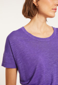 T-shirt ample col rond en lin flammé - Pavot 8090 - 17 Violet
