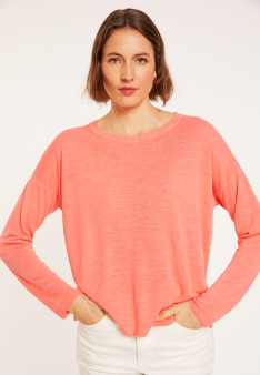 T-shirt en lin flammé boutonné dos - Polly 8072 - 25 Rose moyen