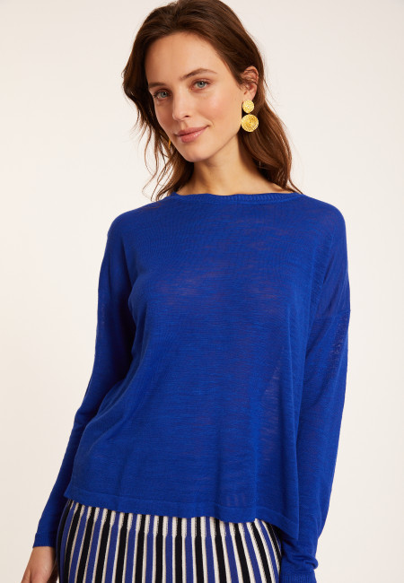 Flamed linen t-shirt with long sleeves and back buttons - Polly