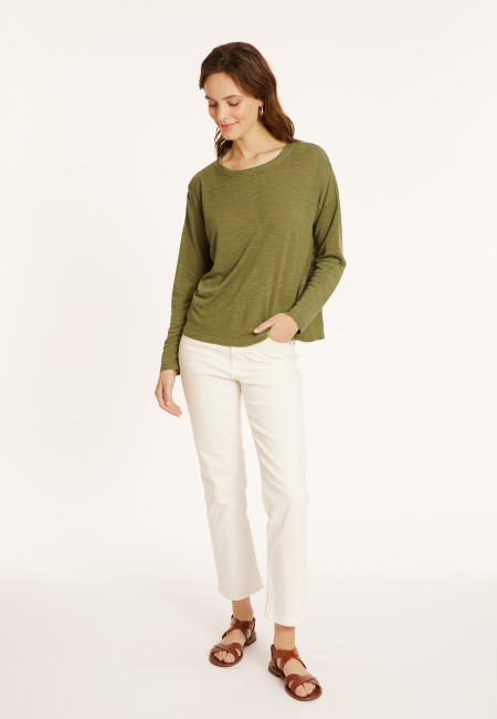 T-shirt en lin flammé boutonné dos - Polly
