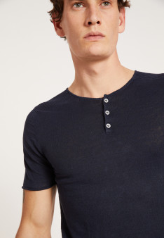 T-shirt col boutonné en lin - Leonce 6440 - 05 Bleu marine