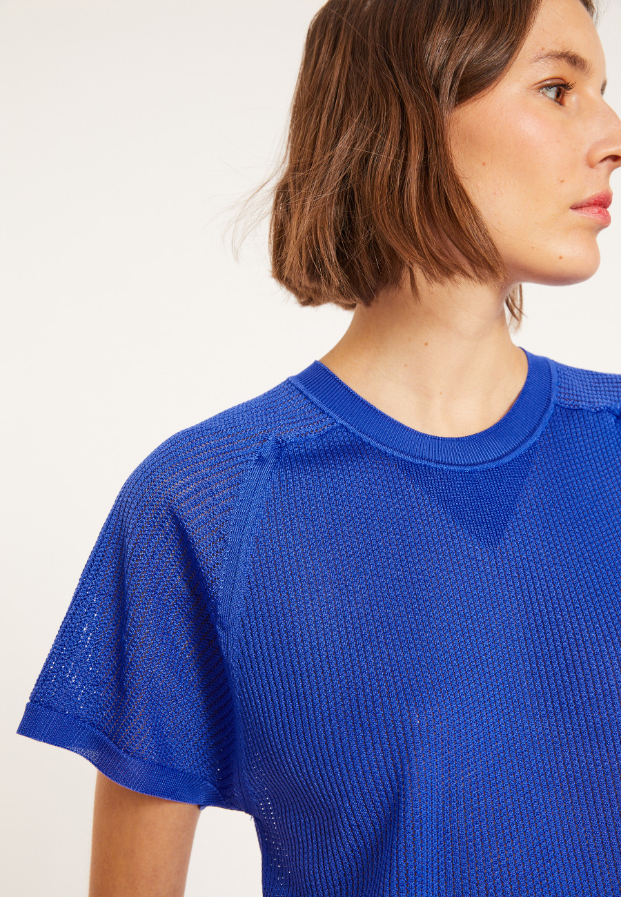 T-shirt à côtes en Fil Lumière - Malory 8041 - 03 Bleu foncé