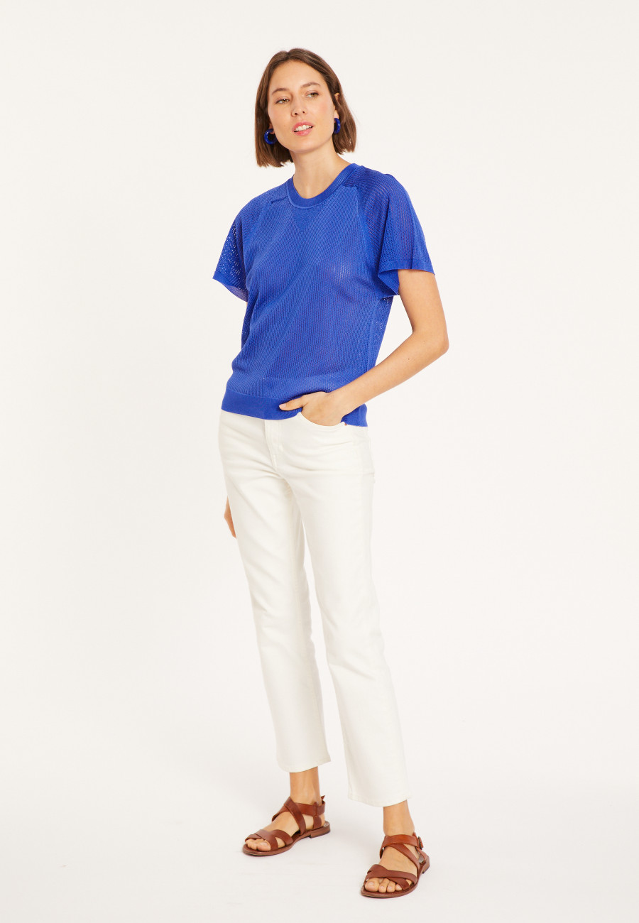 T-shirt à côtes en Fil Lumière - Malory 8041 - 03 Bleu foncé