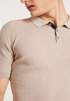  	Polo en coton et laine - Lou 7104 dune/marine - 13 Beige moyen