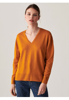 V-neck sweater in merino wool with ribbed edges - Arya