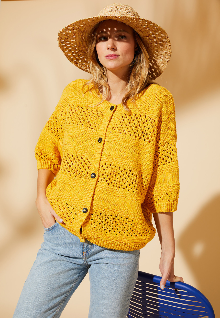 Gilet ajouré en coton et lin - Maylisse 8060 ambre - 08 Jaune