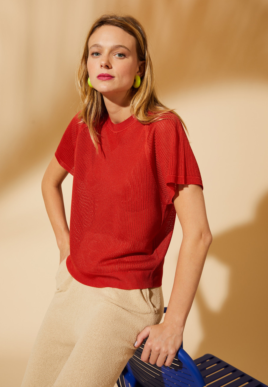 T-shirt à côtes en Fil Lumière - Malory 8081 - 20 Rouge foncé