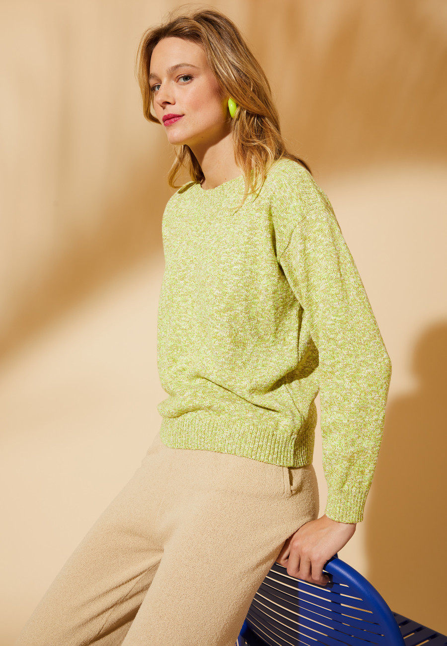 Pull chiné en coton col bateau - Mello 8062 multi-neon - 90 Vert anis