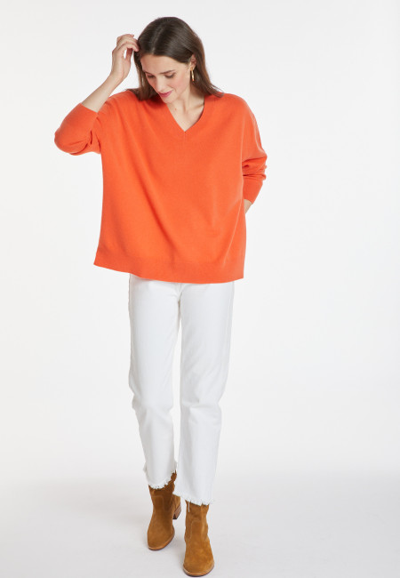 Loose sweater with V-neck slits in cashmere - Alienor