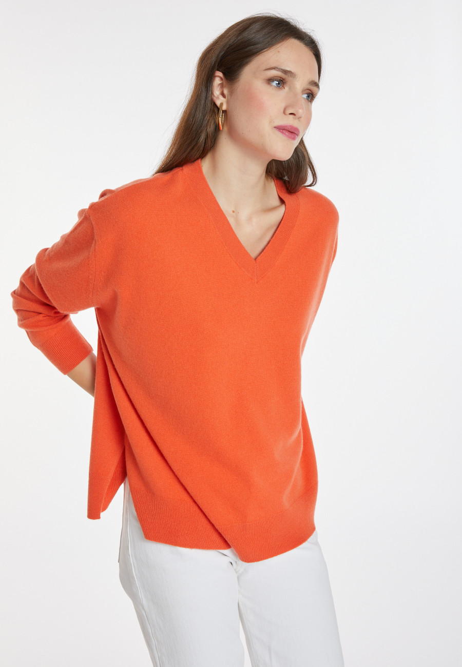 Loose sweater with V-neck slits in cashmere - Alienor