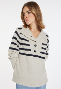 Pull en cachemire et laine col boutonné - Carmella 8303