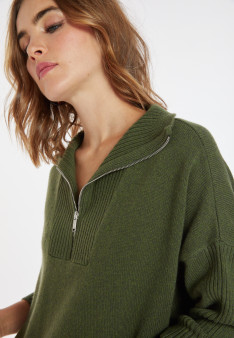 Pull long col zippé en laine et cachemire - Charlotte 8252