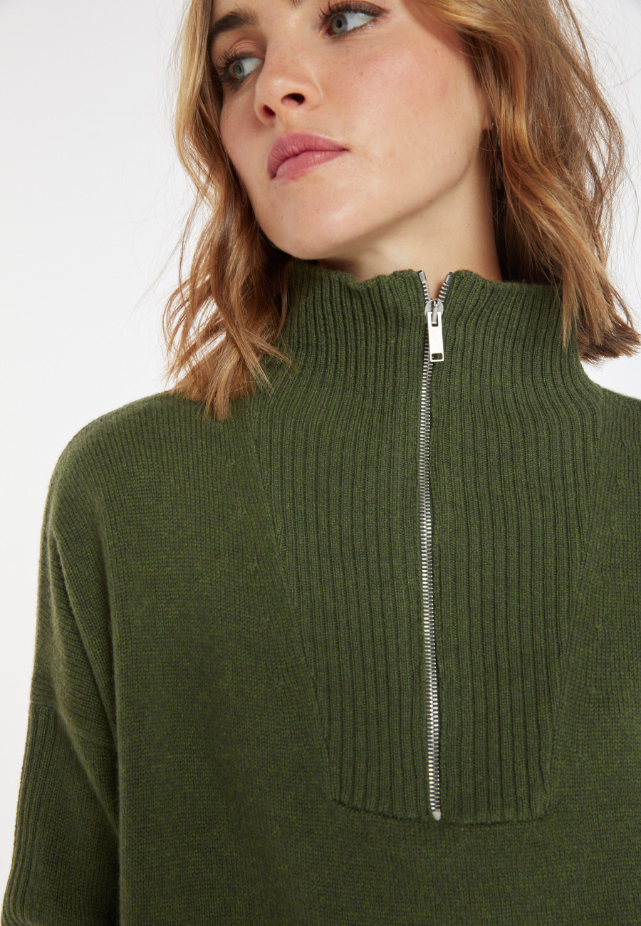 Long zip-neck sweater in wool and cashmere - Charlotte