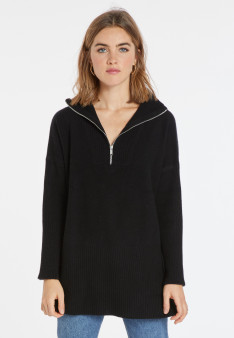 Pull long col zippé en laine et cachemire - Charlotte 8210