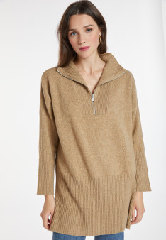 Pull long col zippé en laine et cachemire - Charlotte 8220