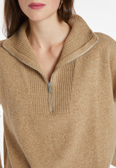 Pull long col zippé en laine et cachemire - Charlotte 8220