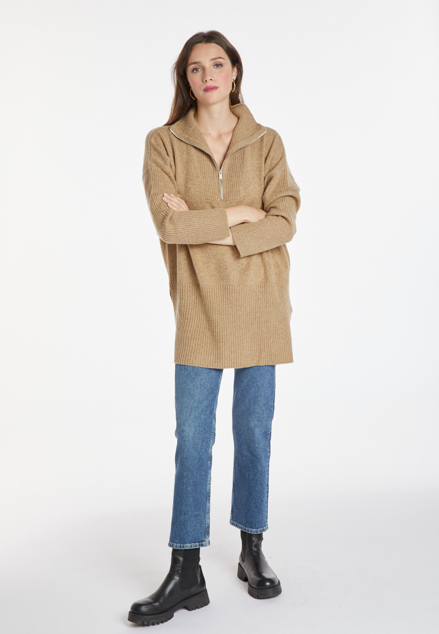 Langer Pullover mit Reißverschluss aus Wolle und Kaschmir - Charlotte