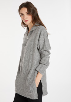 Pull long col zippé en laine et cachemire - Charlotte 8211