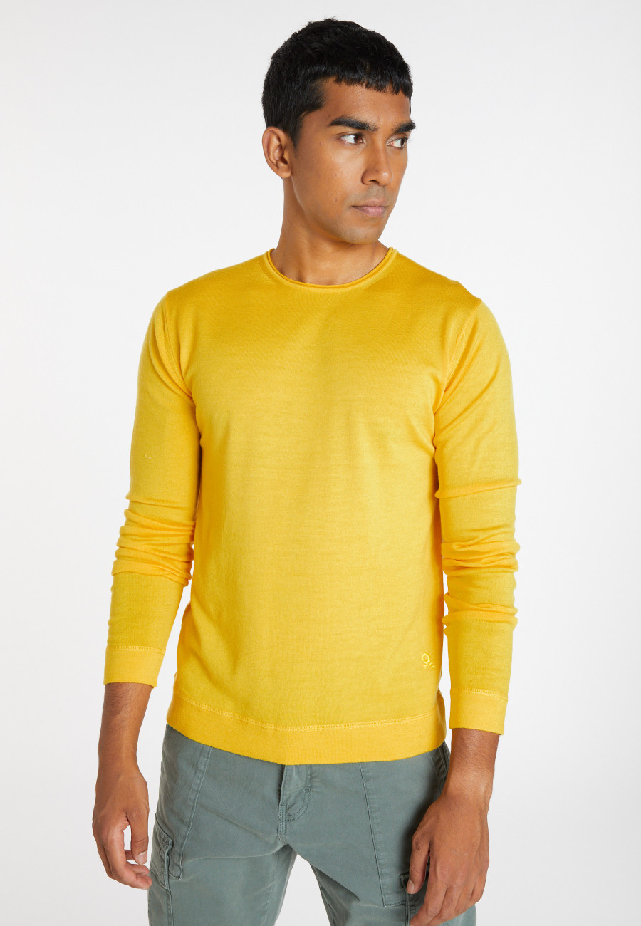 Pull col rond en laine mérinos finitions roulotées - Rythme 8260