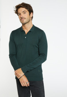 Pull col polo avec logo en laine mérinos - Eni