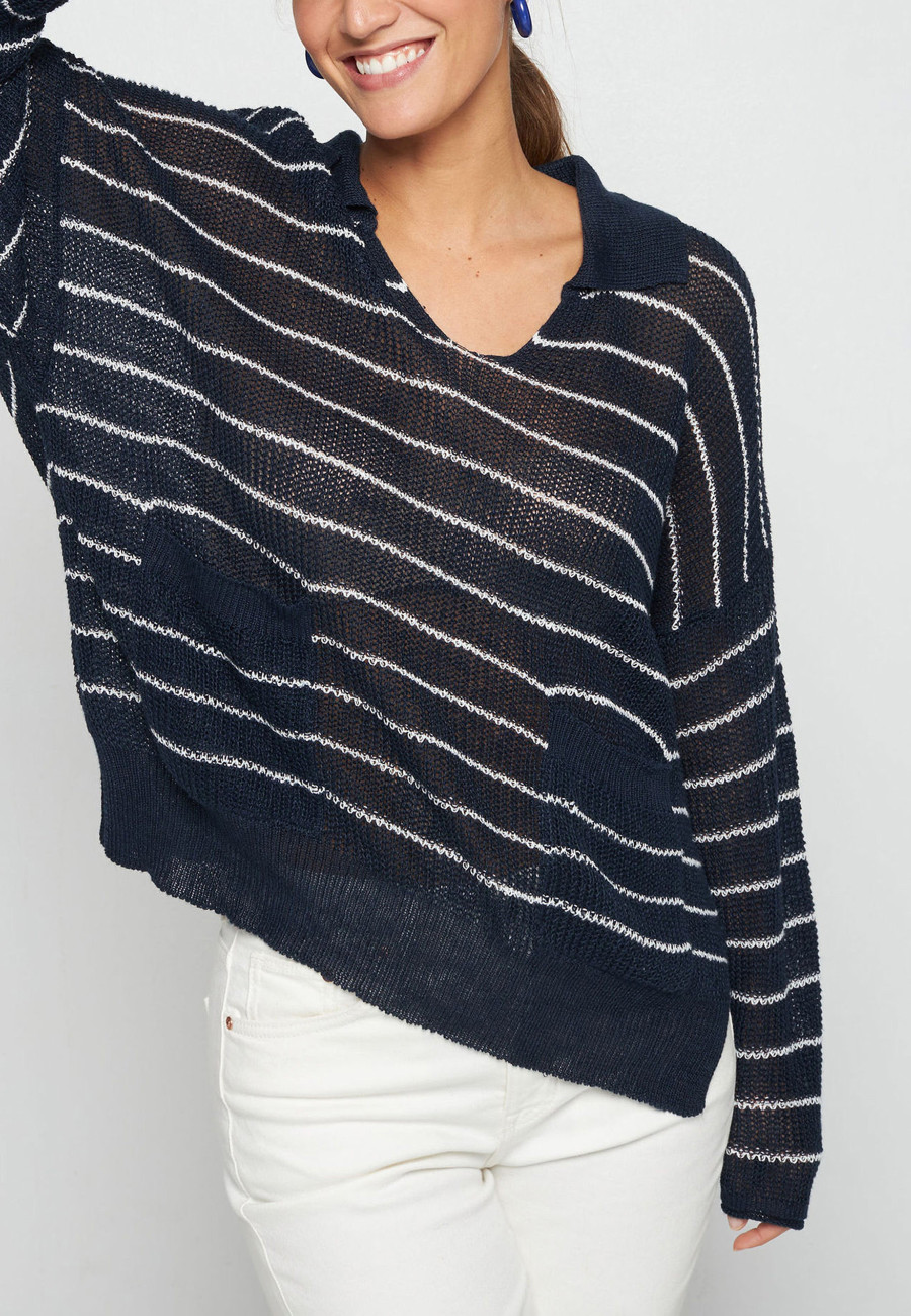 Loose linen polo neck sweater - Tiara