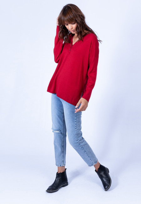 Pull col V boutonné en laine - Gaëlle