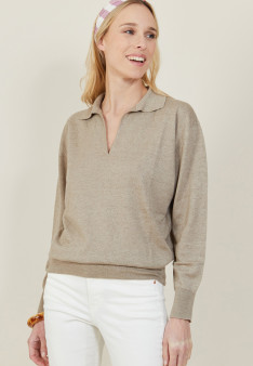 Pull col polo en lin cachemire - Bilbao 7201 sahara - 14 Beige foncé