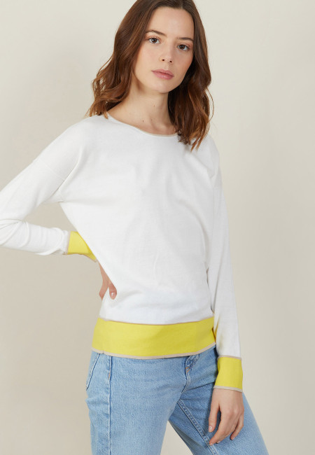 Round-neck tricolor cotton sweater - Nelda