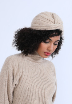 Bonnet turban en laine & alpaga - Samuel 6620 greige - 13 Beige moyen